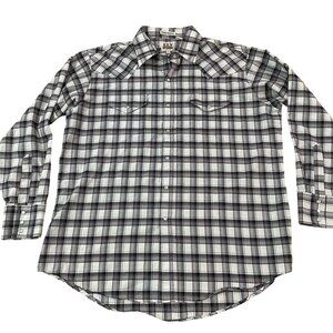 Ely Cattleman Men's Size XL Plaid Western Shirt Wrinkle Resistant Pearl Snaps